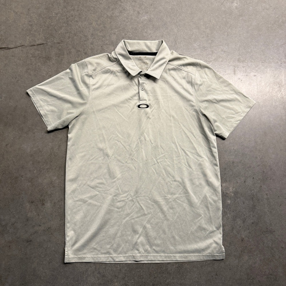 Oakley Court Sequence Golf Polo Shirt Mens Medium Gray Sage Green Ohydrolix Logo